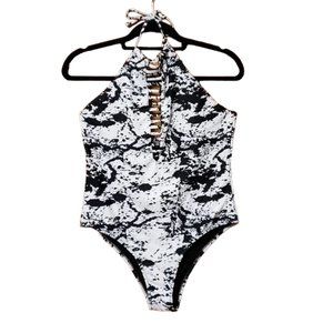 Cupshe Black/White Splatter Print Swimsuit NWT XL